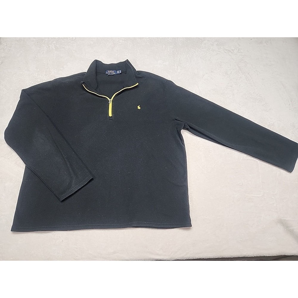 Ralph Lauren Polo 1/4 Zip Polartec Fleece Black Jacket‎ Mens XXL Yellow Pony